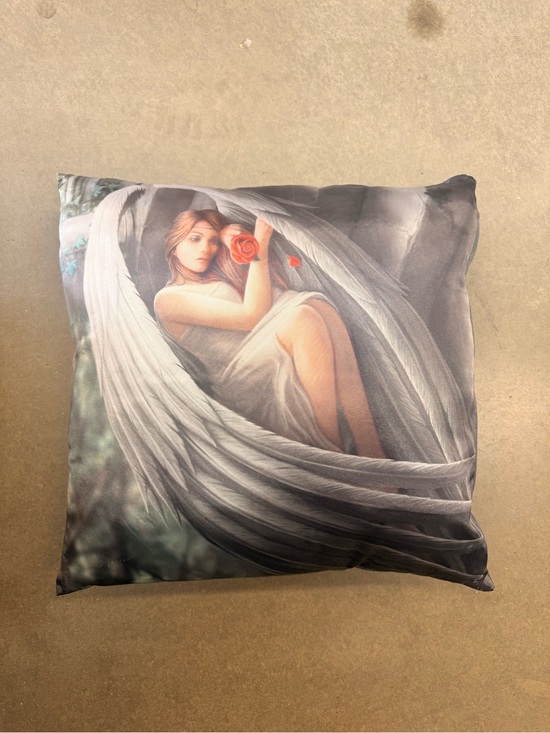 Other - Gray Angel Print Decorative Pillow with Red Rose Accent